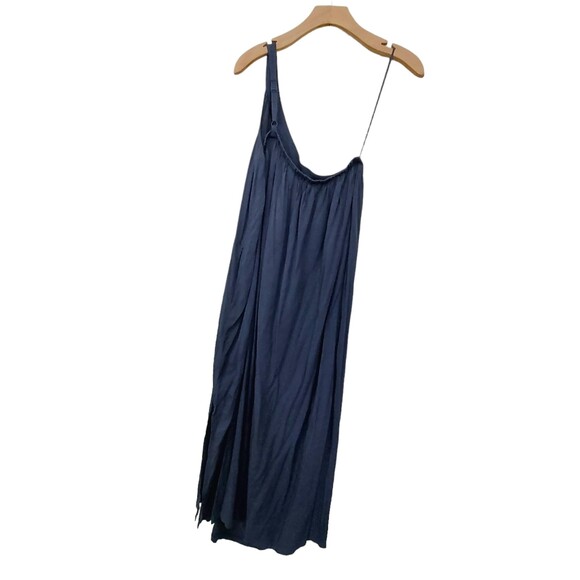 Old Navy Dress Womens Medium Navy One Shoulder Midi Pleated Rayon Cocktail Event - Picture 7 of 13